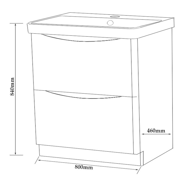 800mm Floor Standing Vanity Unit with Basin White - Image 2